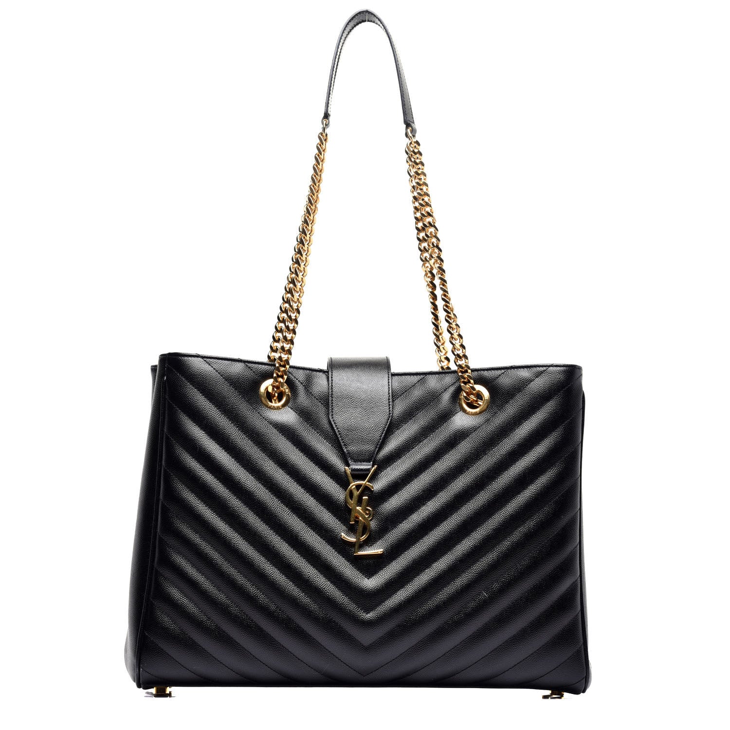 Saint Laurent Grain De Poudre Matelasse Chevron Monogram Shopping Bag Black 1 of 9