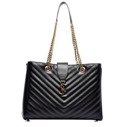 Saint Laurent Grain De Poudre Matelasse Chevron Monogram Shopping Bag Black 1 of 9