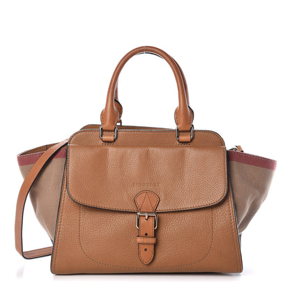 Burberry Mega Check Grained Calfskin Medium Harcourt Satchel Saddle Brown 1 of 9