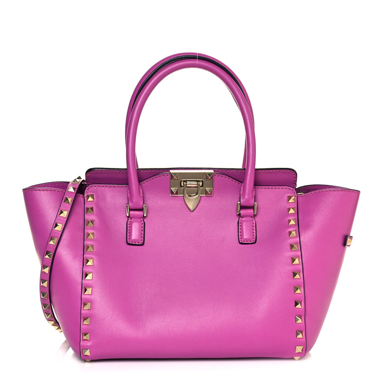 Vitello Small Rockstud Double Handle Tote Purple Violet