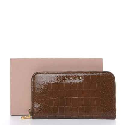 Miu Miu Vernice Crocodile Embossed Calfskin Zip Around Wallet Tobacco 9 of 9