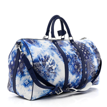 Louis Vuitton Cowhide Monogram Bandana Keepall Bandouliere 50 Blue 2 of 9