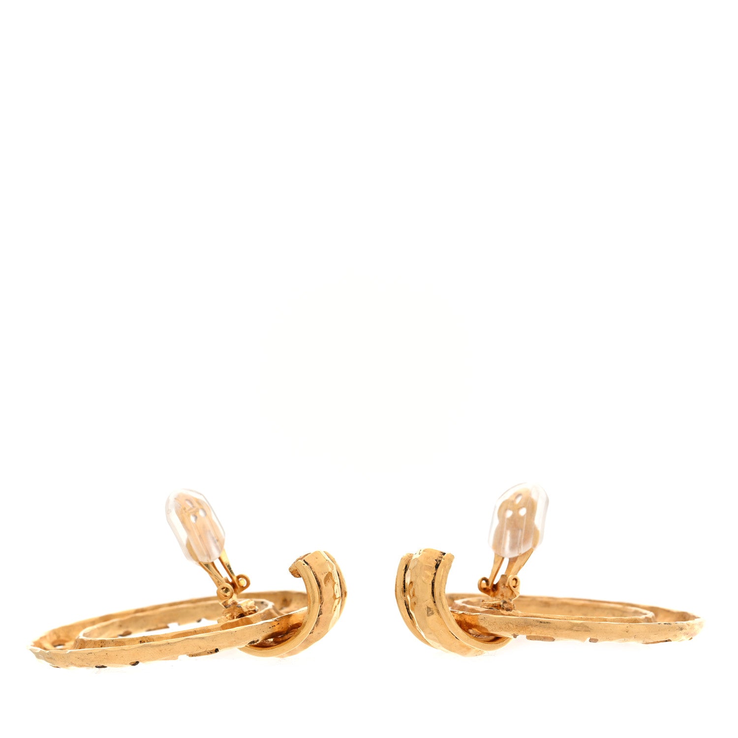 Chanel Hammered Metal Logo Cut Out Door Knocker Clip On Earrings Gold 3 of 4