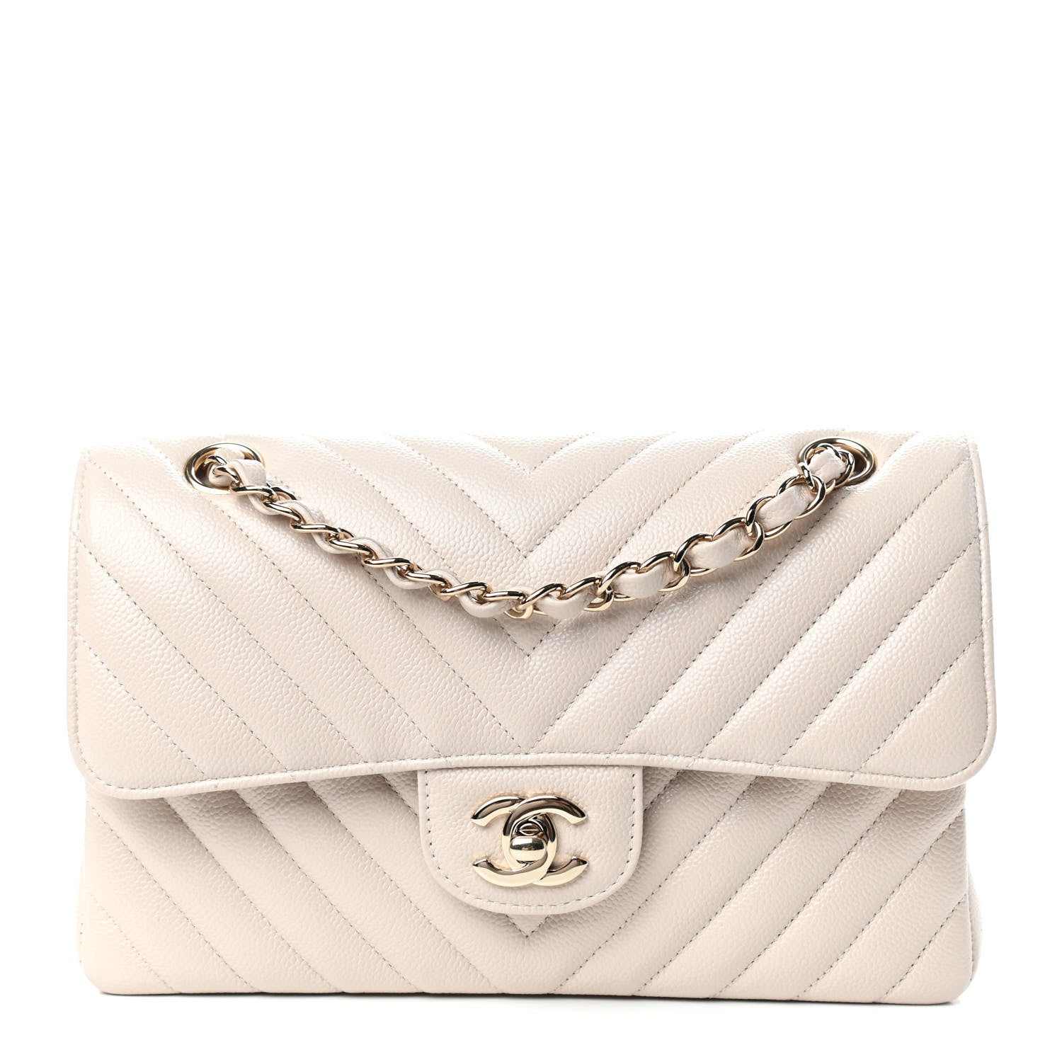 Chanel Caviar Chevron Quilted Small Double Flap Beige 1 of 11