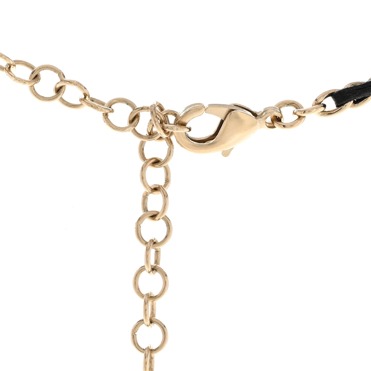 Metal Calfskin Crystal Double CC Short Necklace Black Gold