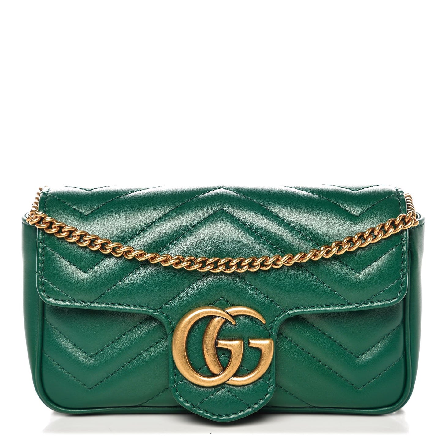 Calfskin Matelasse Super Mini GG Marmont Shoulder Bag Emerald Green