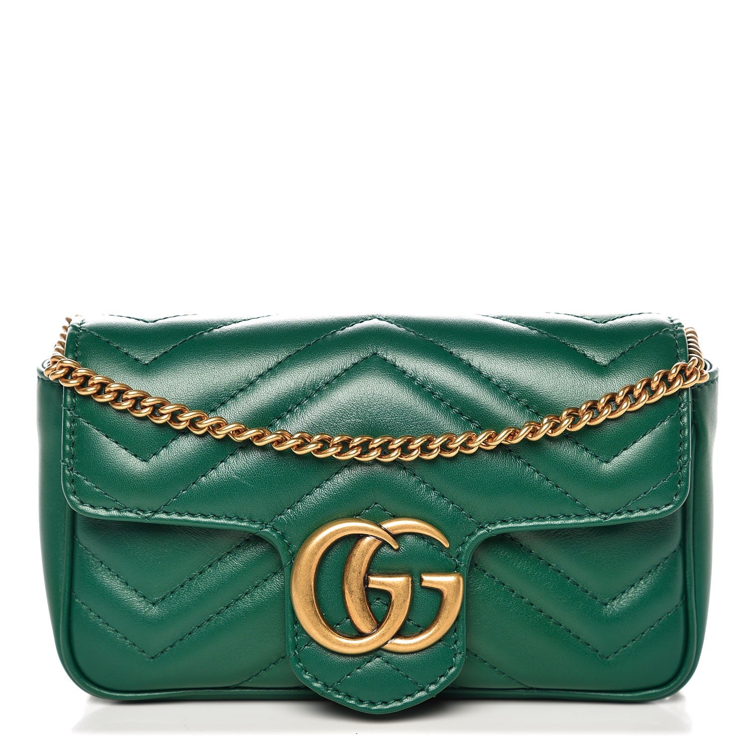 Gucci Calfskin Matelasse Super Mini GG Marmont Shoulder Bag Emerald Green 1 of 9