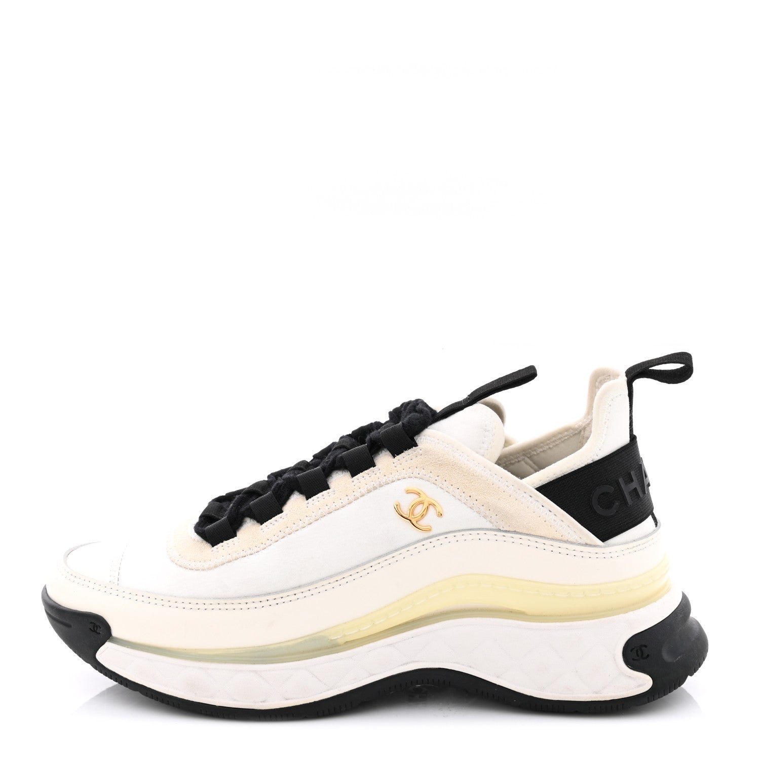 Chanel Velvet Calfskin Mixed Fibers CC Sneakers 36 Ivory Black 1 of 9
