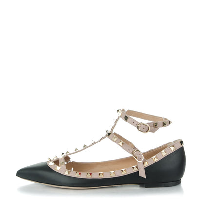 Valentino Garavani Nappa Rockstud Cage Ballerina Flats 40 Black Poudre 1 of 7