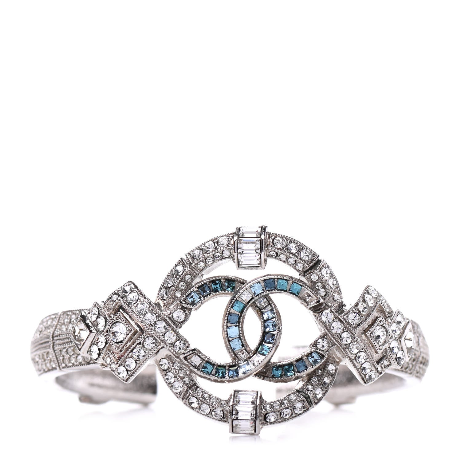 Chanel Baguette Crystal CC Bangle Blue Silver 1 of 5