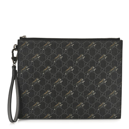Gucci GG Supreme Monogram Tigers Zip Wristlet Pouch Black 1 of 7