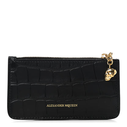 Alexander McQueen Calfskin Crocodile Embossed Card Holder Wallet Black 1 of 7