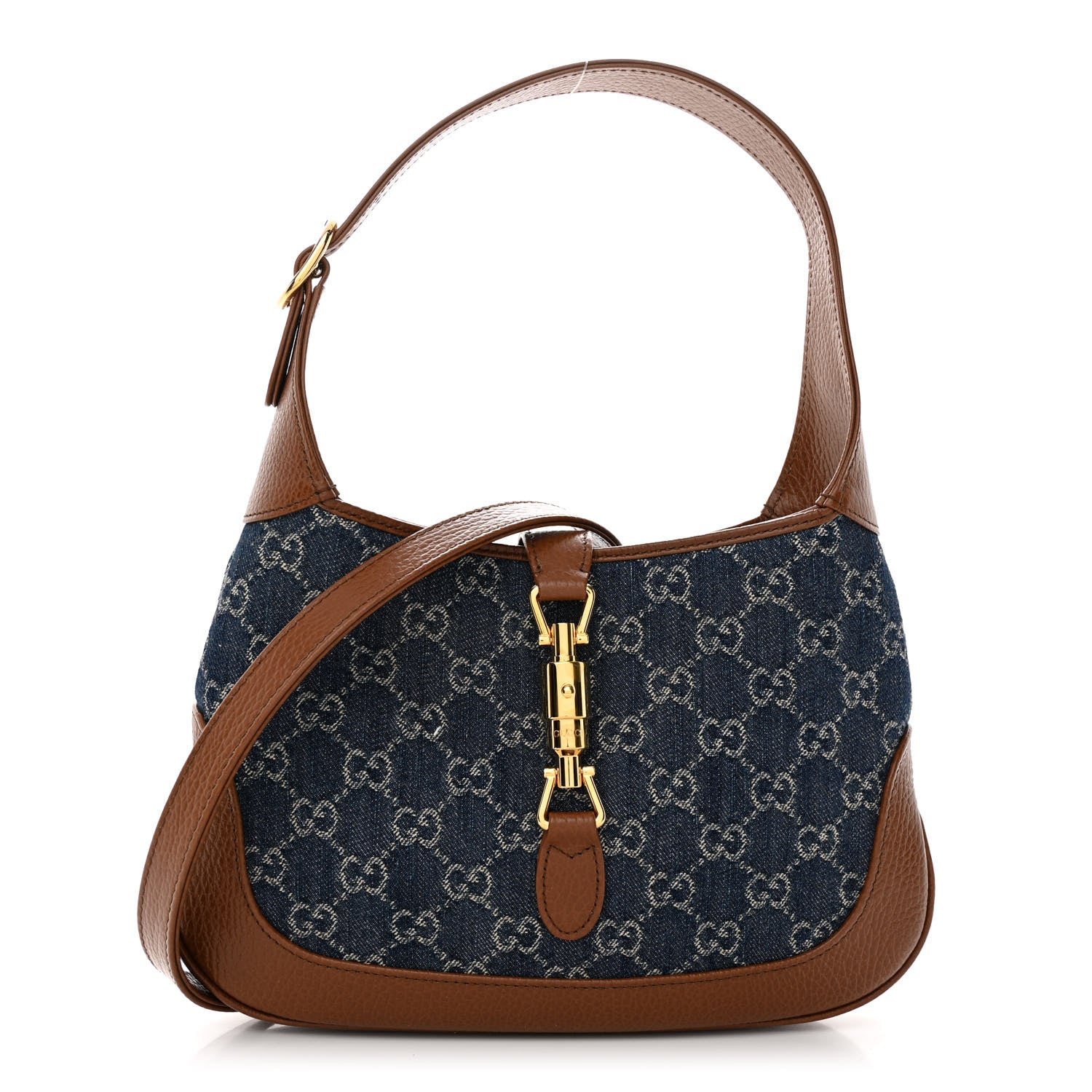 Gucci New Denim GG Monogram Calfskin Small Jackie 1961 Hobo Blue Tea Cuir 1 of 12