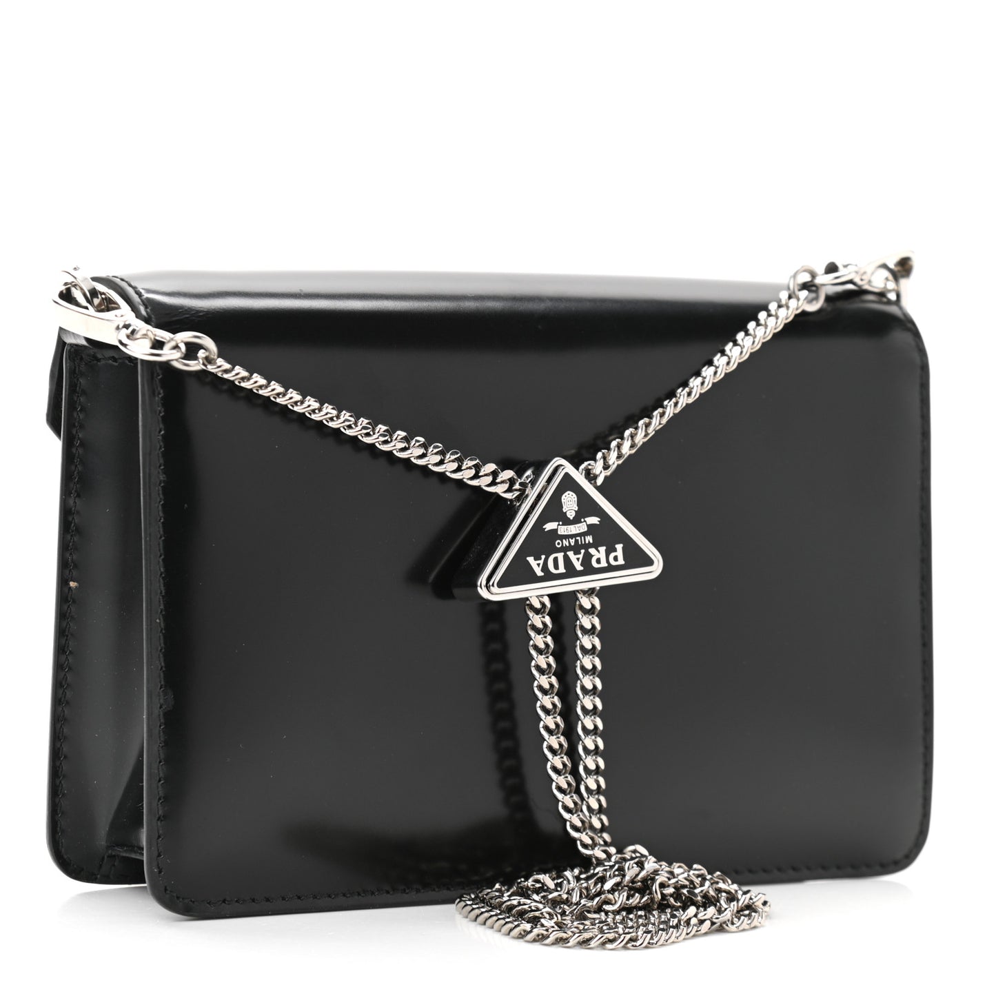 Spazzolato Triangle Logo Plate Flap Chain Crossbody Bag Black