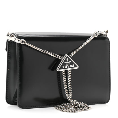 Prada Spazzolato Triangle Logo Plate Flap Chain Crossbody Bag Black 3 of 9