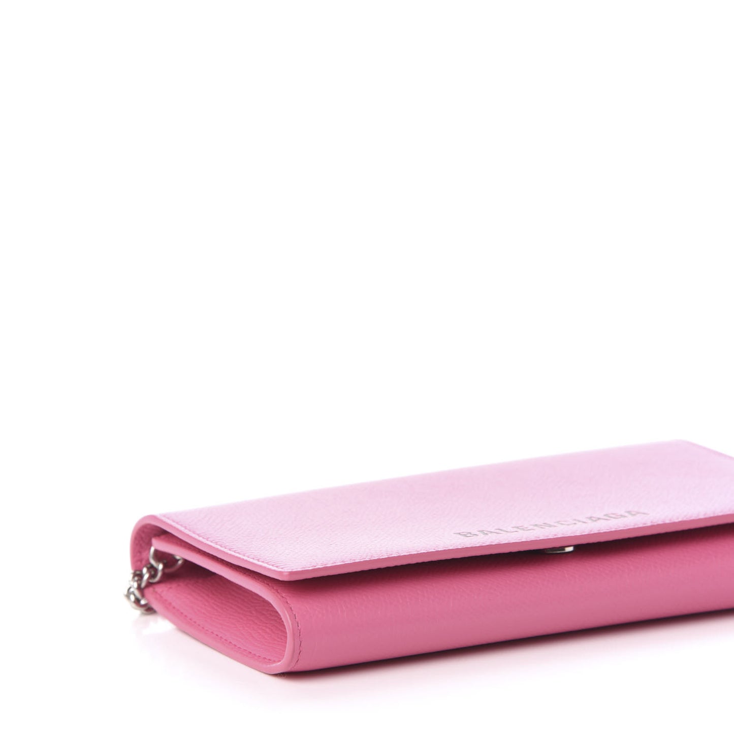 Signature Grained Calfskin Logo Ville Wallet on Chain Bubble Gum Black