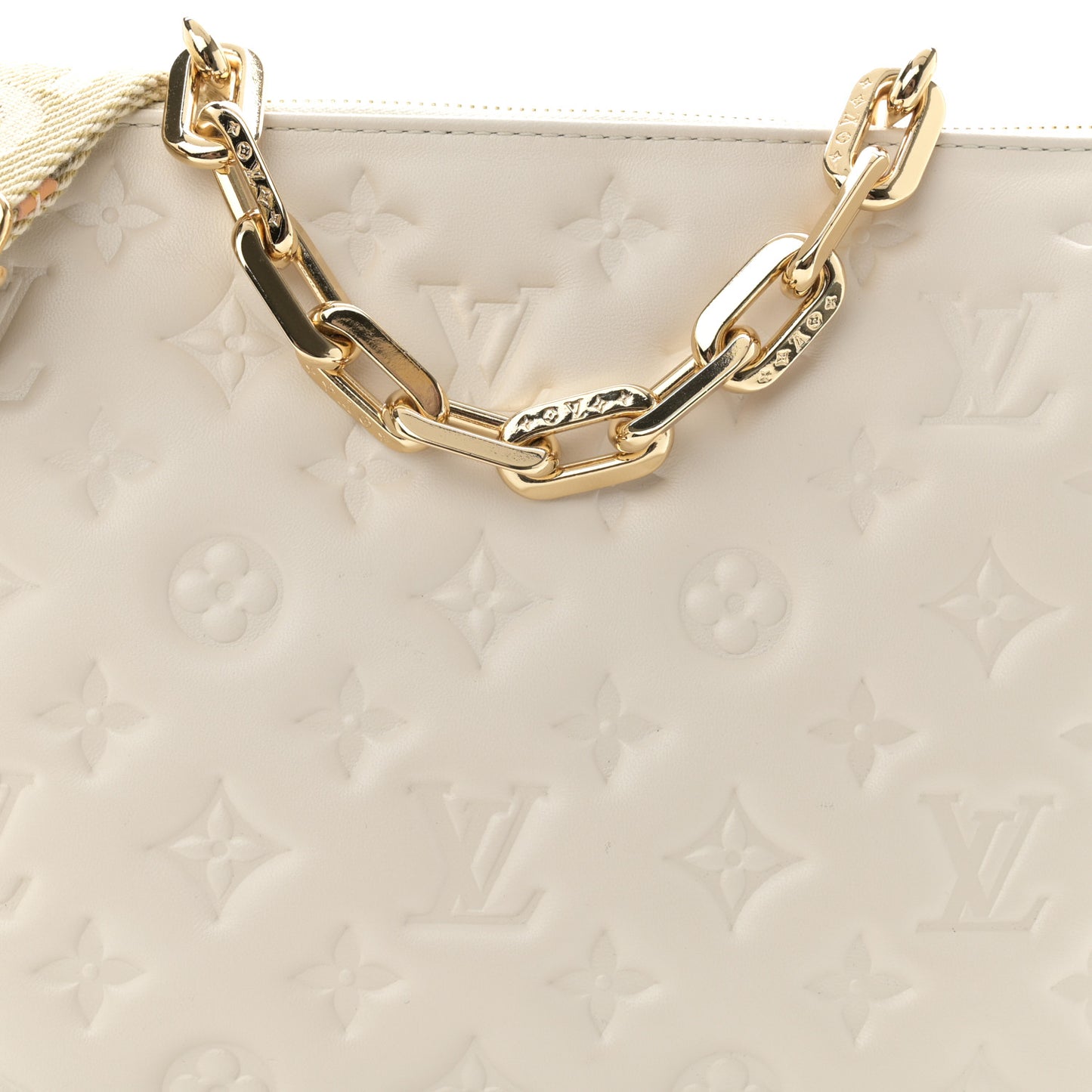 Lambskin Embossed Monogram Coussin PM Cream