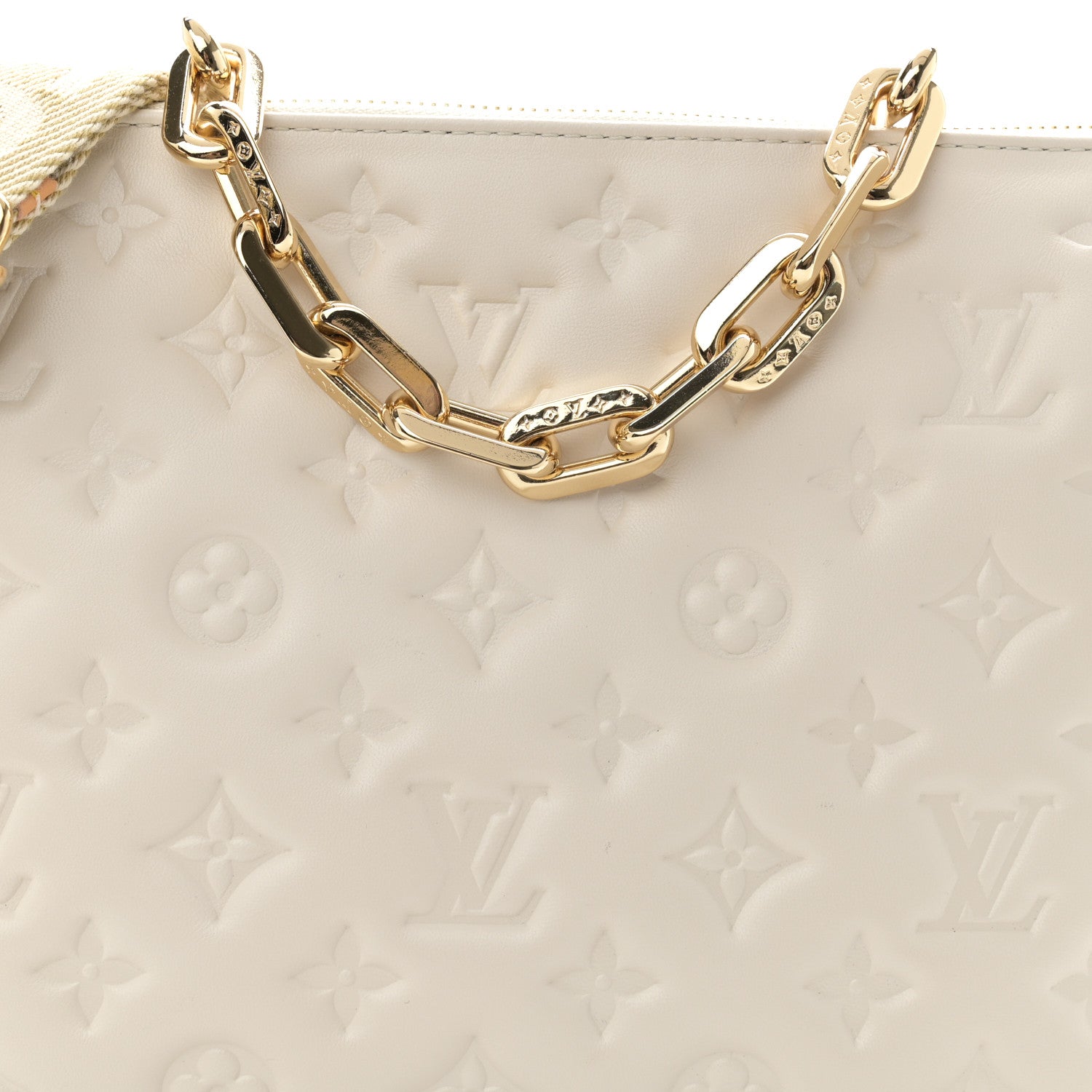 Louis Vuitton Lambskin Embossed Monogram Coussin PM Cream 8 of 10