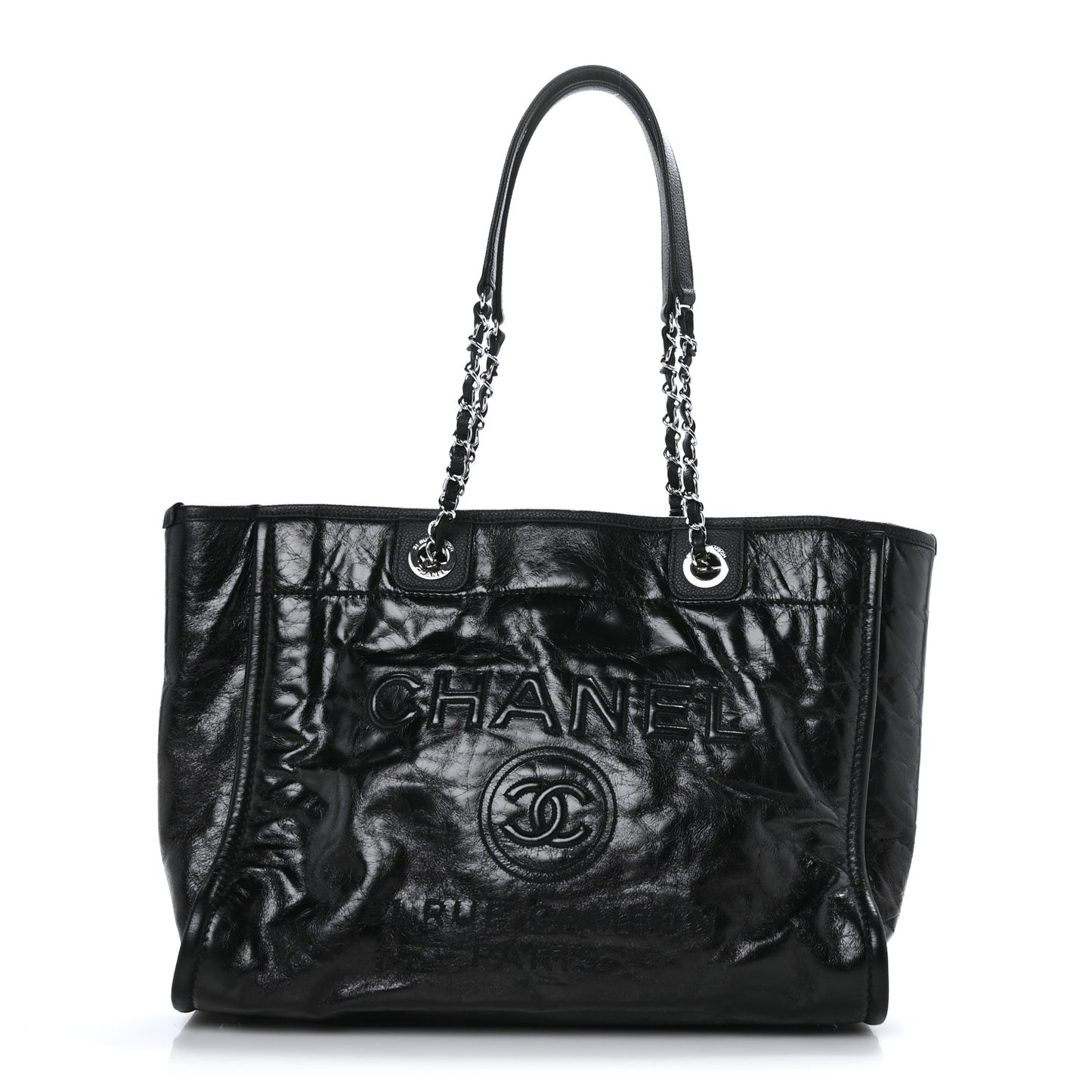 Glazed Calfskin Small Deauville Tote Black