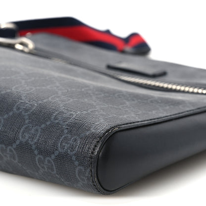 Gucci GG Supreme Monogram Appia Calfskin Web Flat Messenger Bag Black Grey 11 of 12