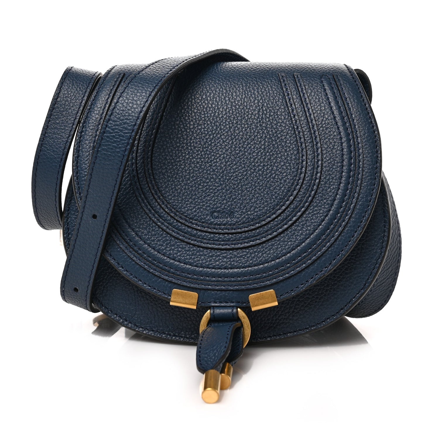 Grained Calfskin Small Marcie Saddle Bag Navy