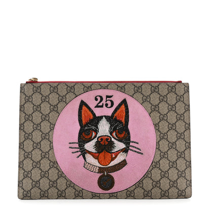Gucci GG Supreme Monogram Bosco Patch Zip Pouch Beige Malva Hibiscus Red 1 of 9