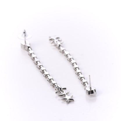 Chanel Crystal Starfall Drop Long CC Earrings Silver 3 of 5