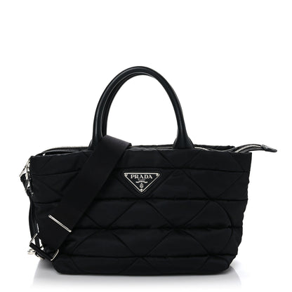 Prada Re-Nylon Nappa Triangle Quilted Padded Small Double Handled Zip Tote Black 1 of 8