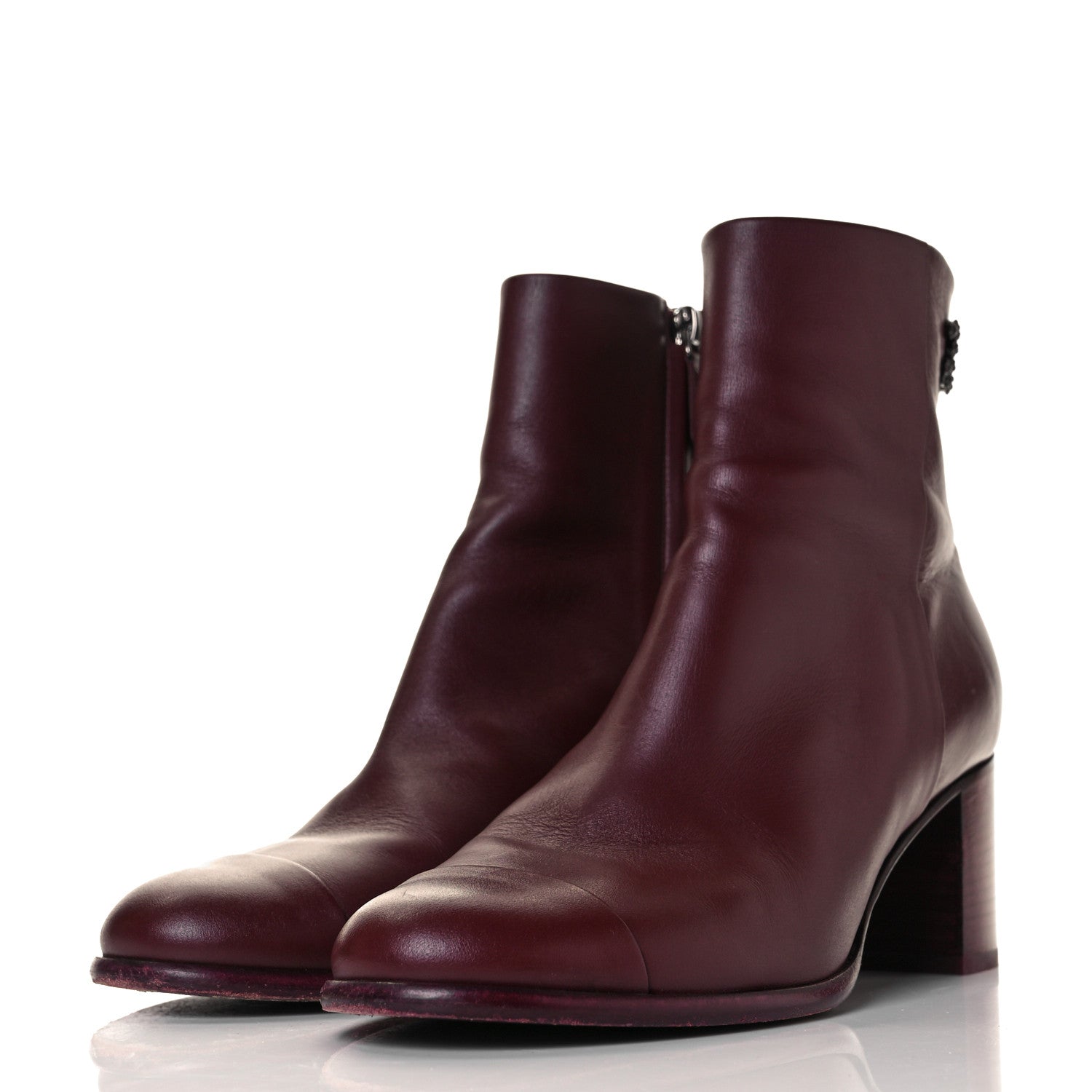 Chanel CC Ankle Boots 39.5 Burgundy 3 of 9