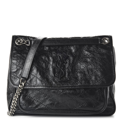 Saint Laurent Crinkled Calfskin Matelasse Monogram Medium Niki Chain Satchel Black 1 of 9