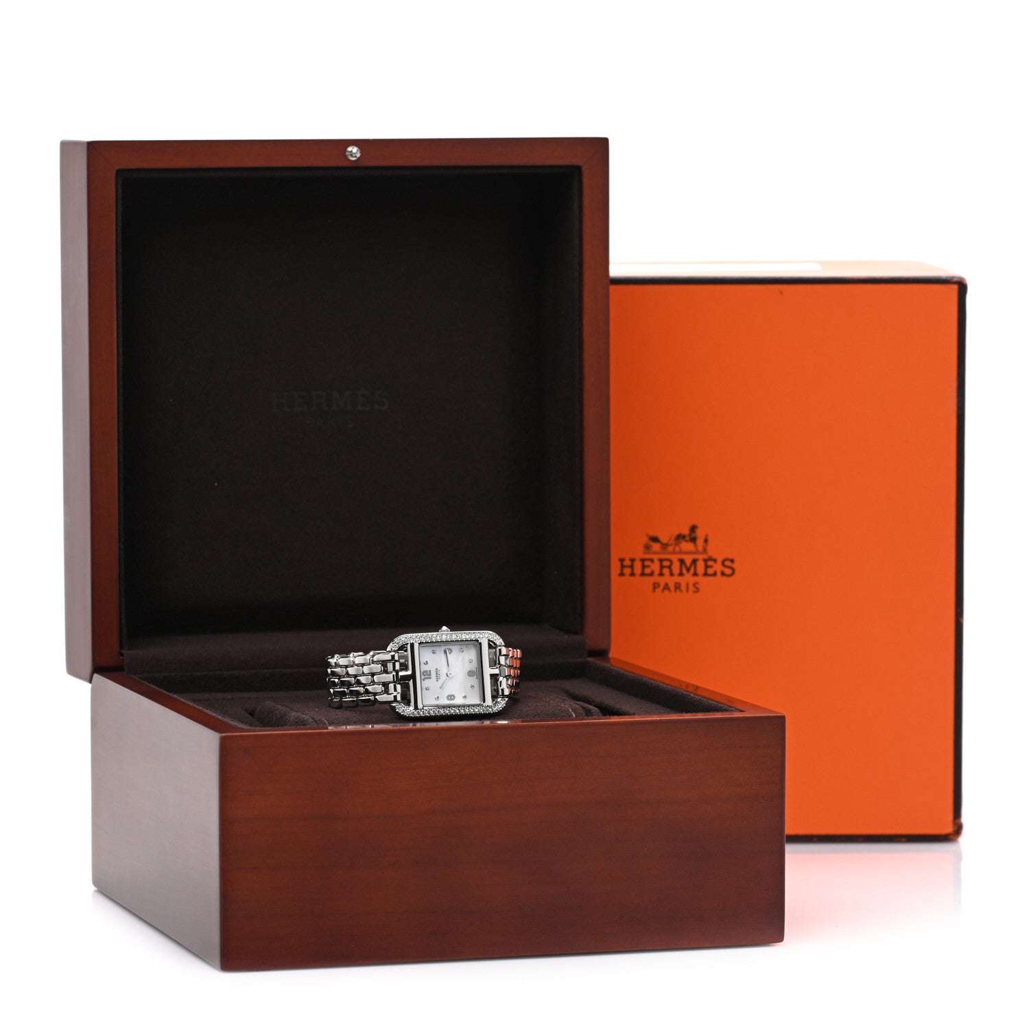 Hermes Stainless Steel Diamond Bezel Mother of Pearl 23mm Cape Cod