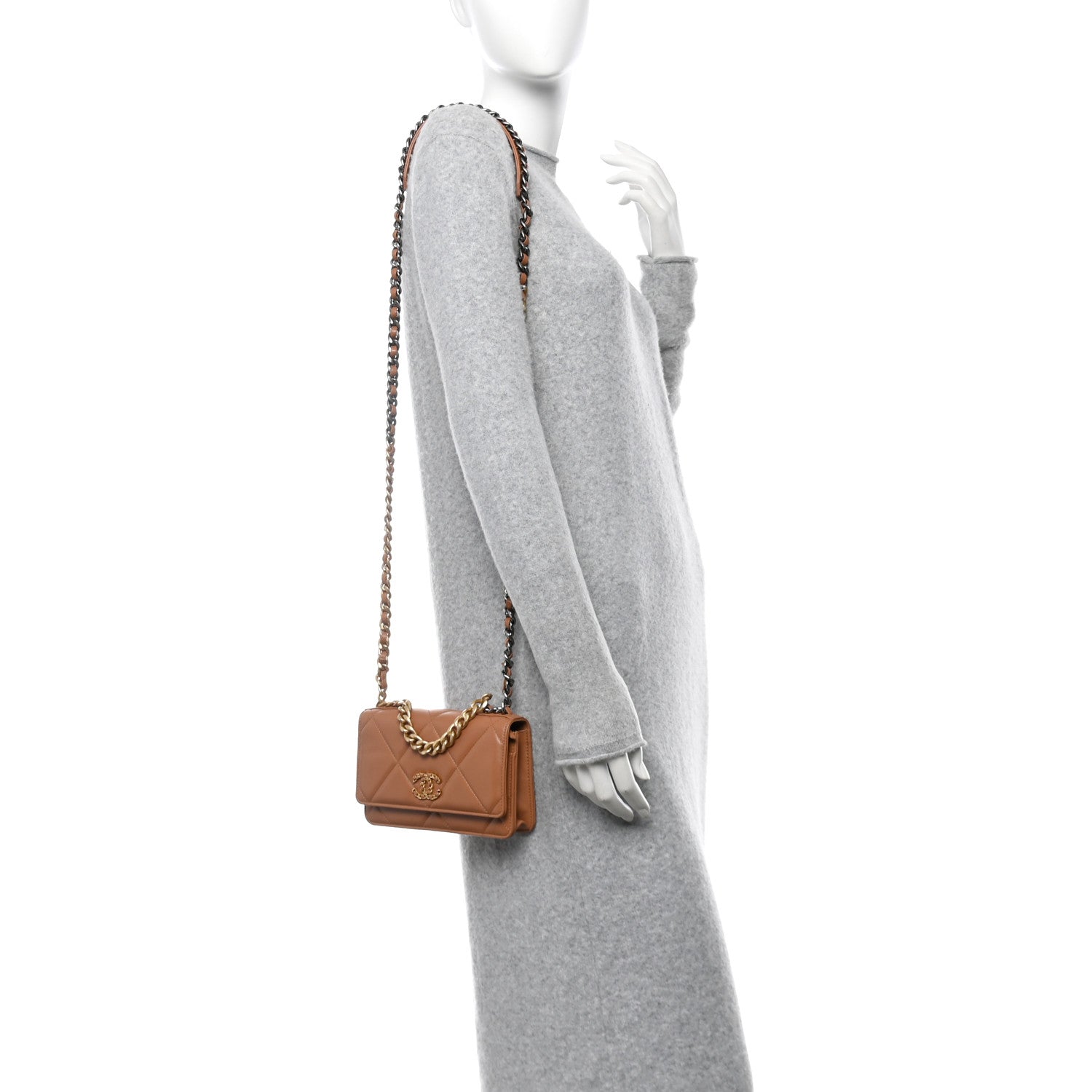 Chanel Lambskin Quilted Chanel 19 Wallet On Chain WOC Brown 2 of 11