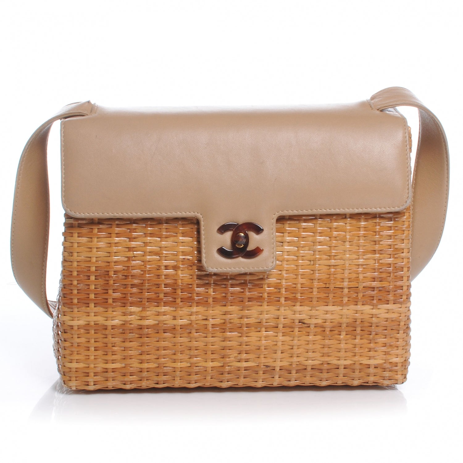 Chanel Straw Bag w Tortoise CC Lock 1 of 10