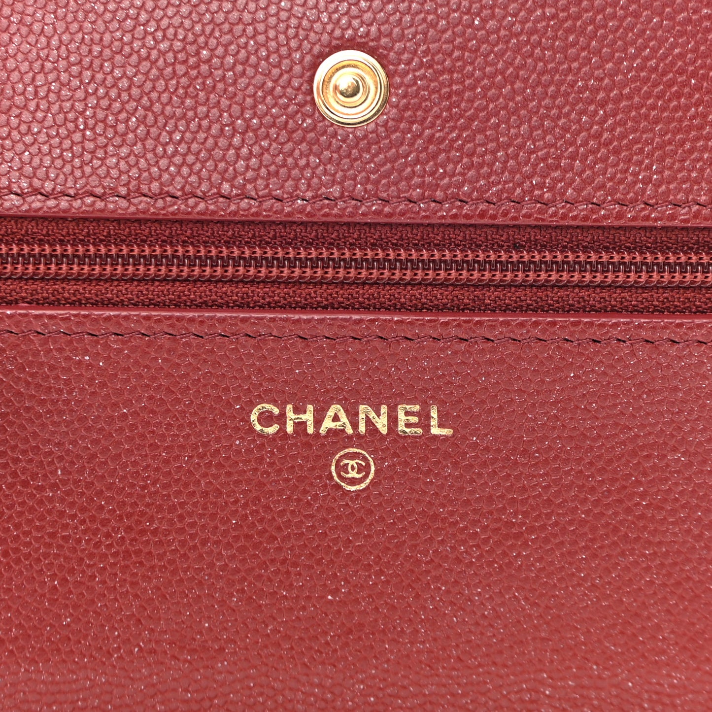 Metallic Caviar Quilted Wallet on Chain WOC Burgundy