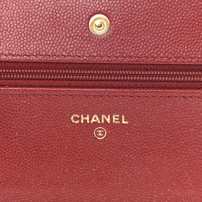 Chanel Metallic Caviar Quilted Wallet on Chain WOC Burgundy 6 of 11