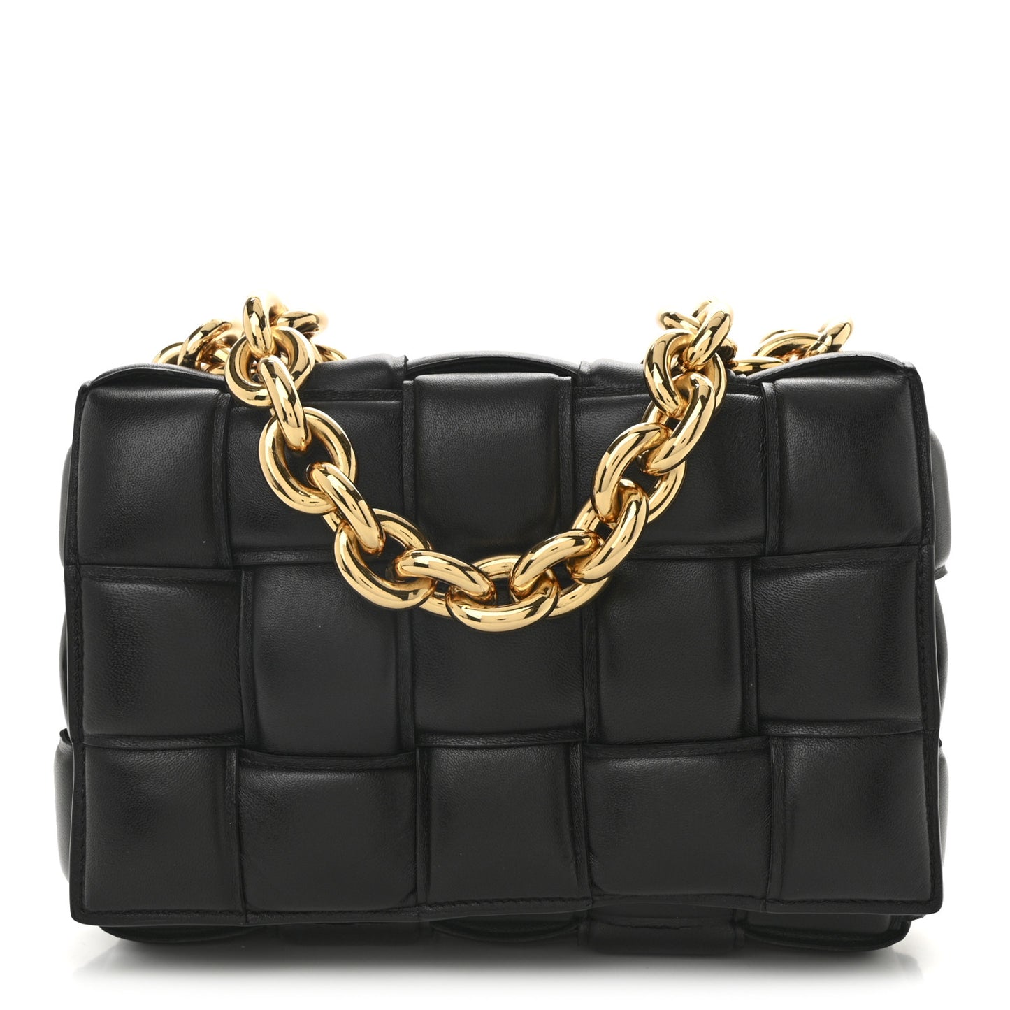 Lambskin Maxi Intreccio Padded Chain Cassette Crossbody Bag Black