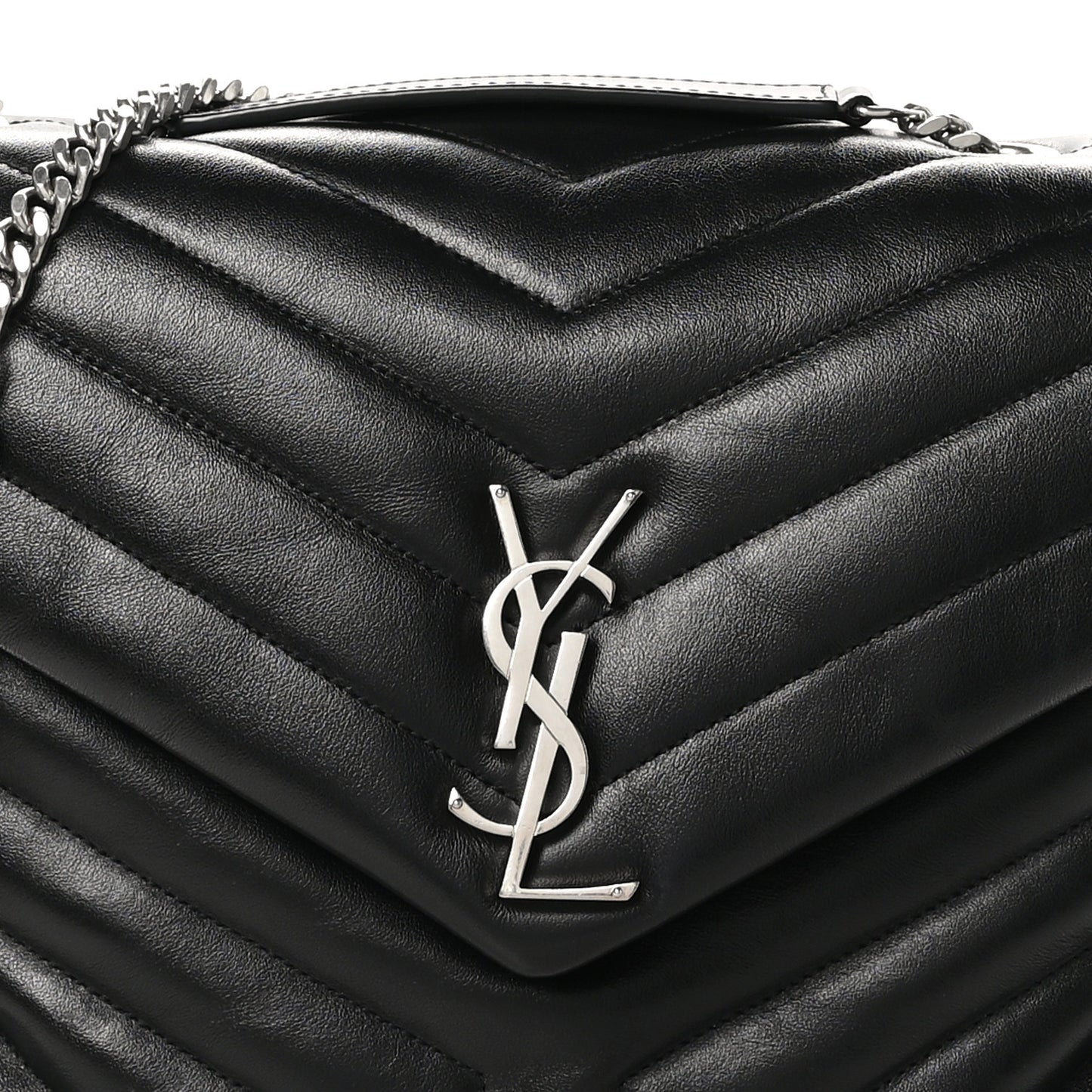 Calfskin Y Quilted Monogram Medium Loulou Chain Satchel Black