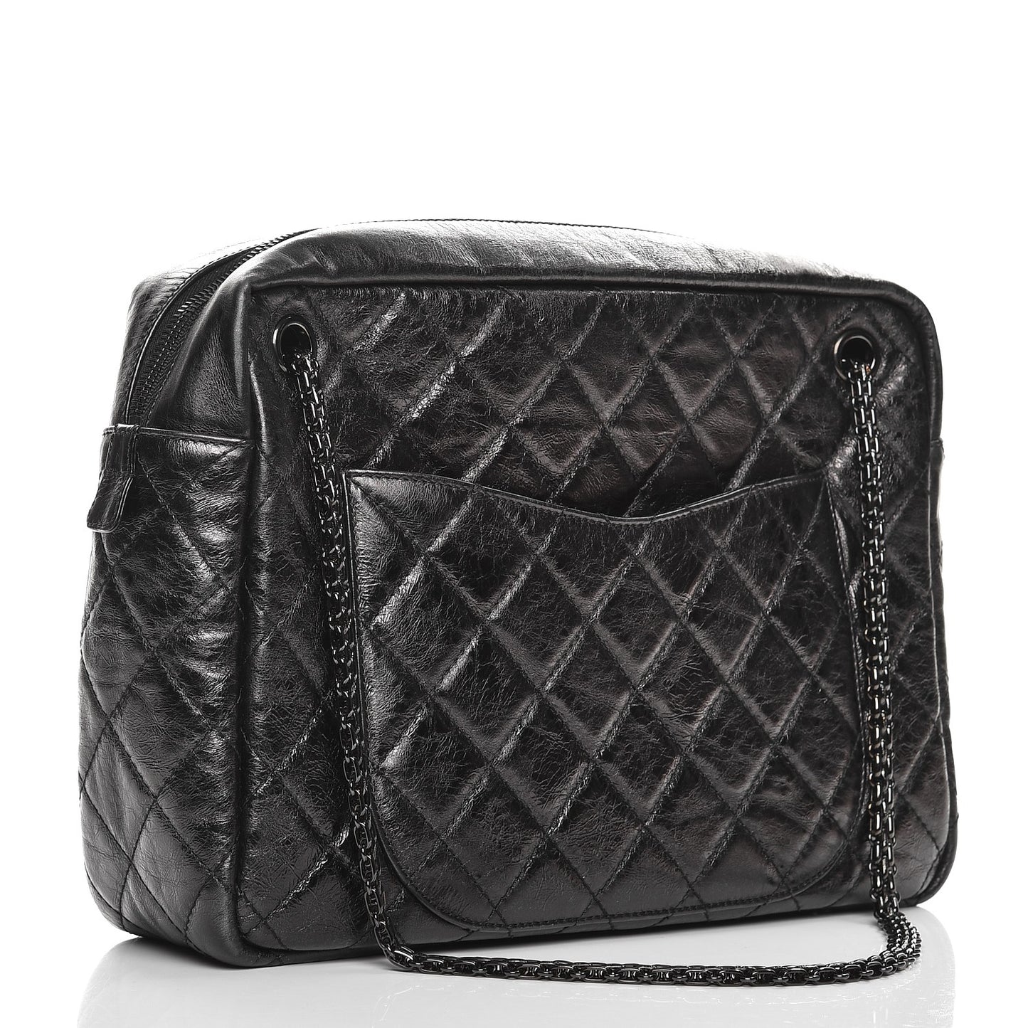 Metallic Aged Calfskin Quilted Large Reissue Camera Case Black