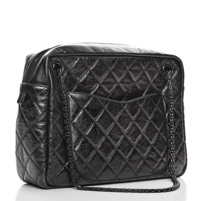 Chanel Metallic Aged Calfskin Quilted Large Reissue Camera Case Black 3 of 7