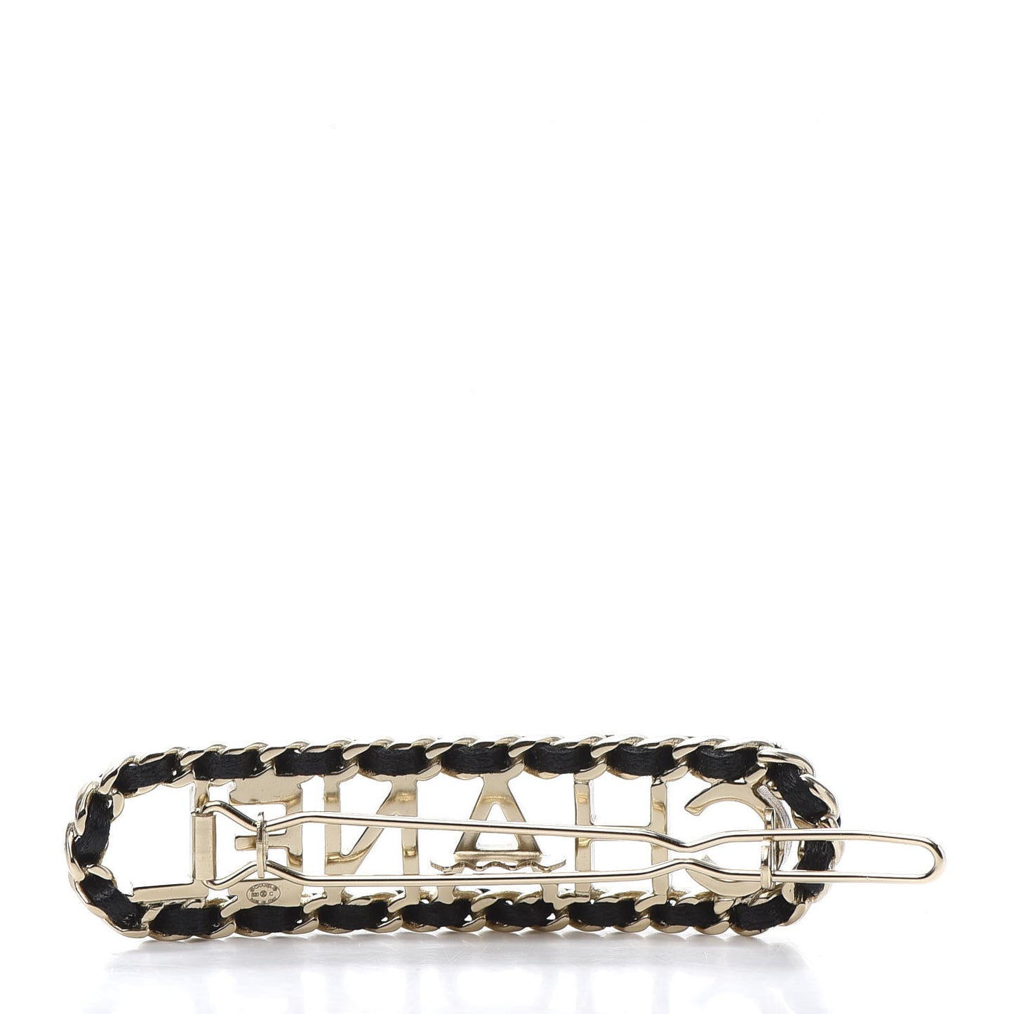 Metal Lambskin Vintage Allure Logo Hair Clip Black Gold