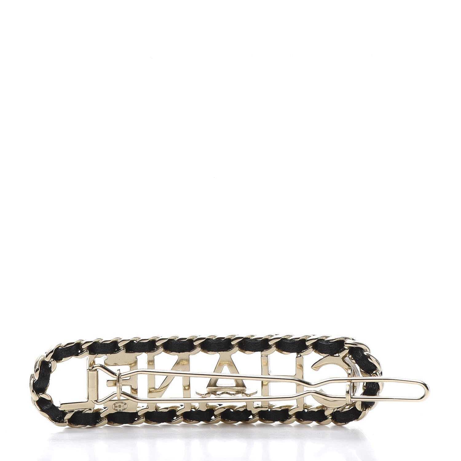 Chanel Metal Lambskin Vintage Allure Logo Hair Clip Black Gold 3 of 5