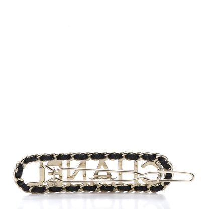 Chanel Metal Lambskin Vintage Allure Logo Hair Clip Black Gold 3 of 5
