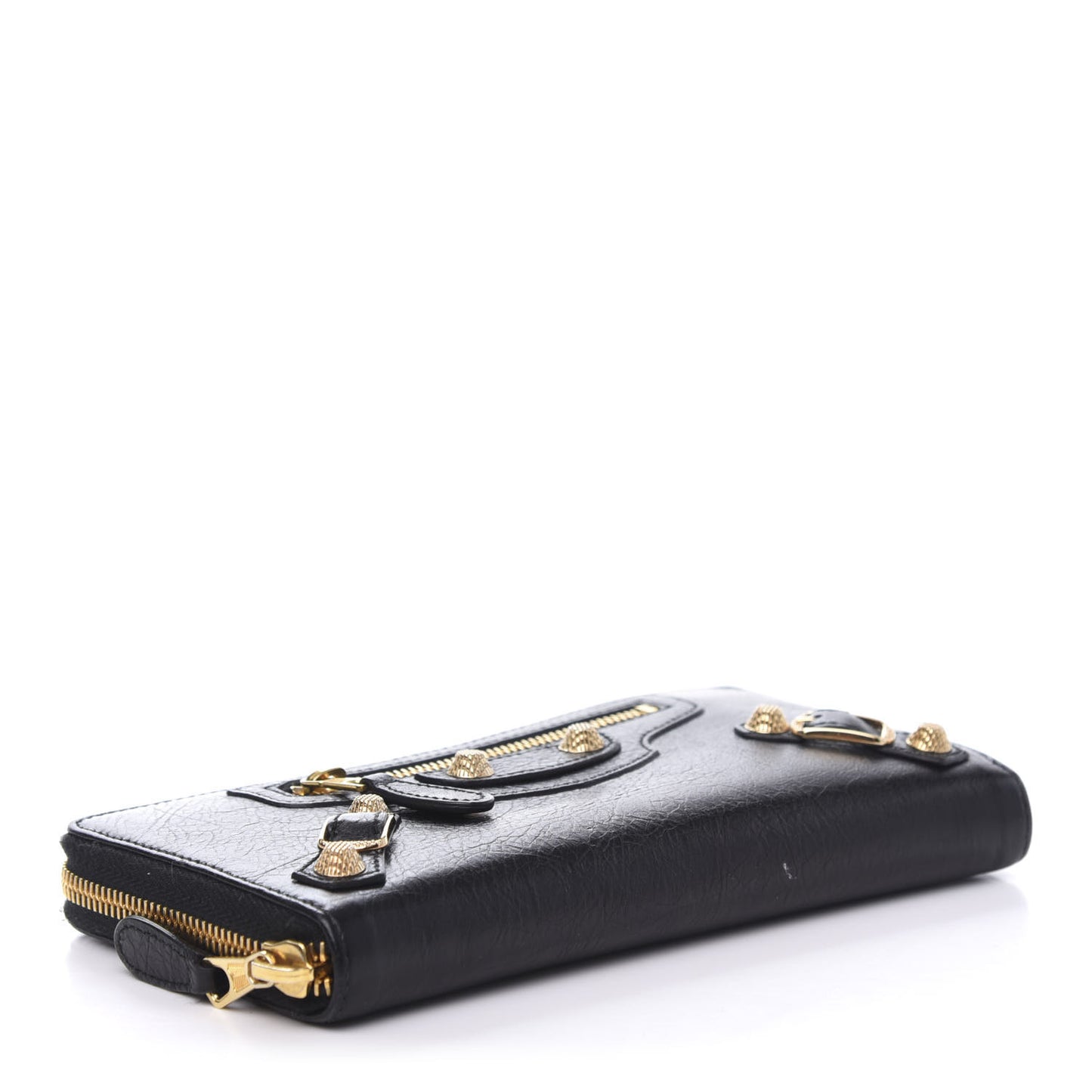 Agneau Giant 12 Gold Hardware Continental Zip Around Wallet Black