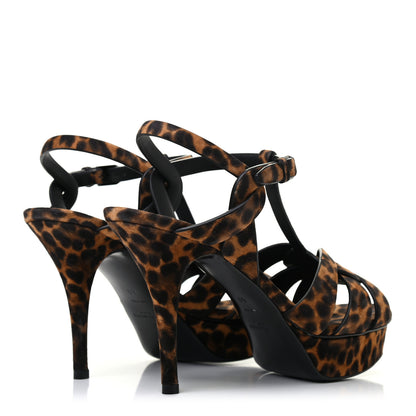 Saint Laurent Suede Leopard Print Tribute 75 Platform Sandals 40 Brown 4 of 8