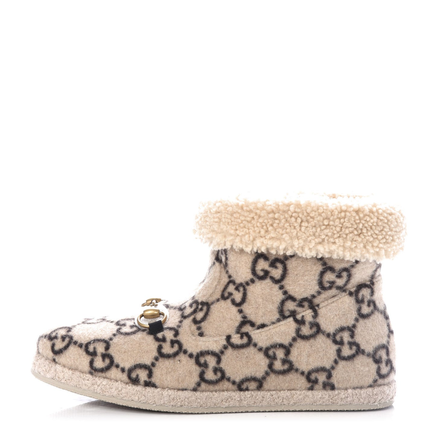Covered Wool GG Monogram Womens Fria Horsebit Ankle Boots 41 Beige Ebony Butterscotch