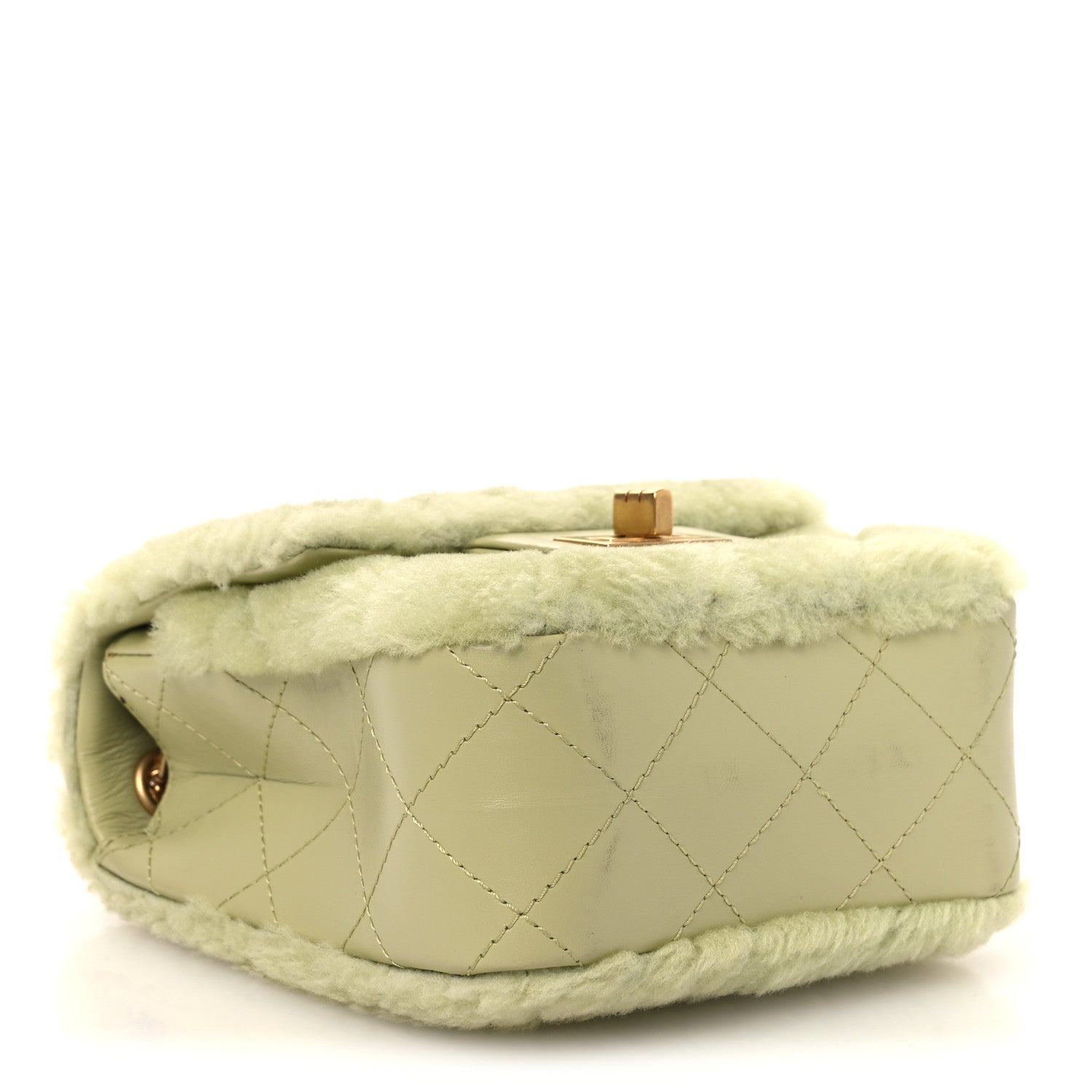 Chanel Shearling Aged Calfskin Quilted 2.55 Reissue Mini North South Flap Green 4 of 11