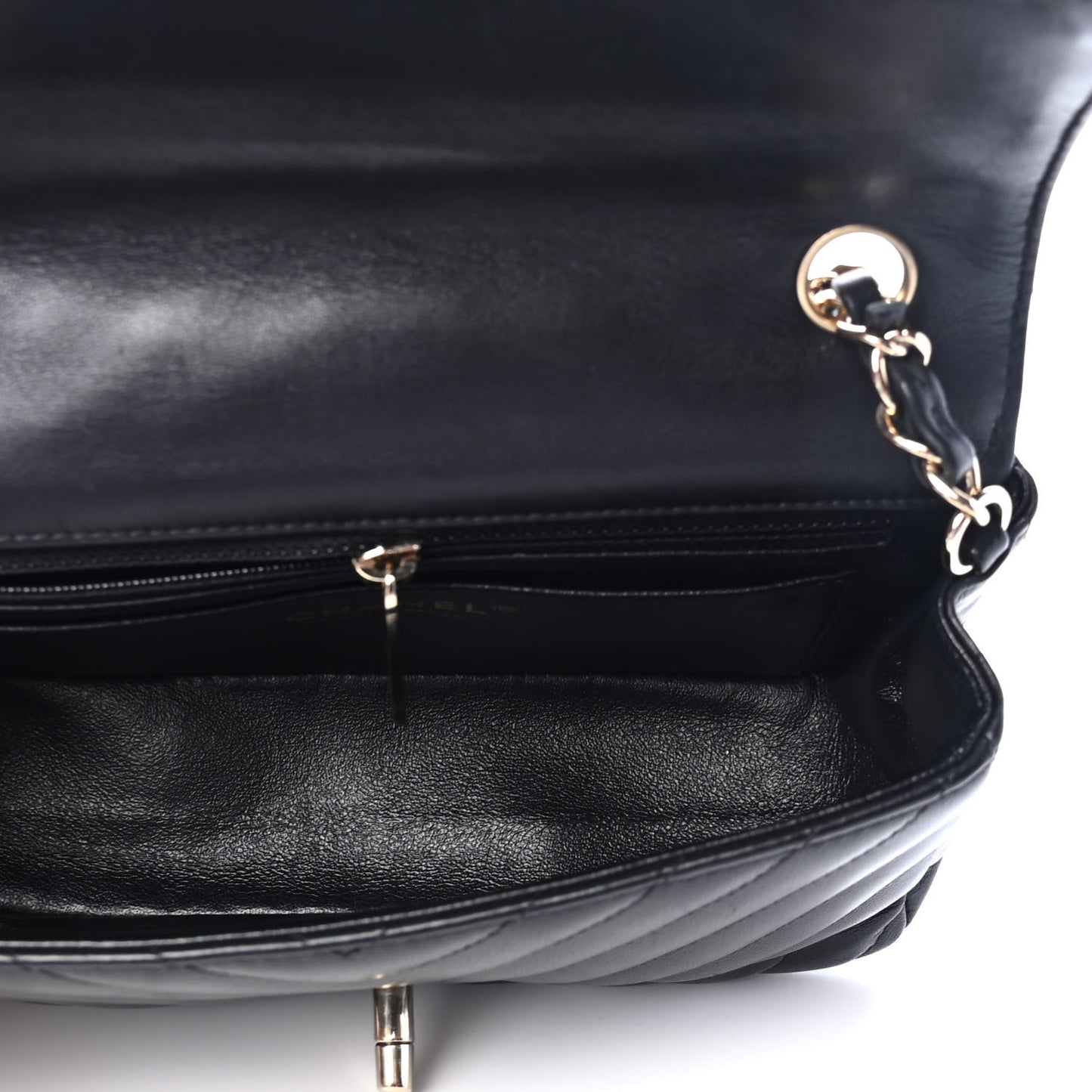 Lambskin Chevron Quilted Mini Rectangular Flap Black
