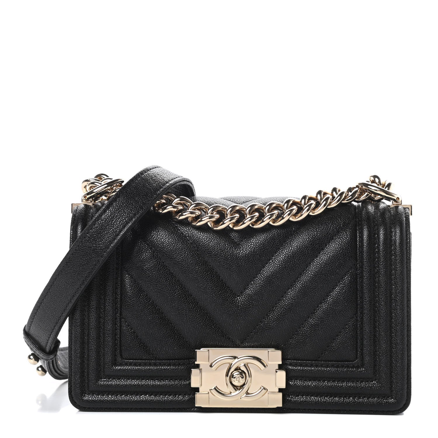 Chanel Caviar Chevron Quilted Small Boy Flap Black 1 of 10