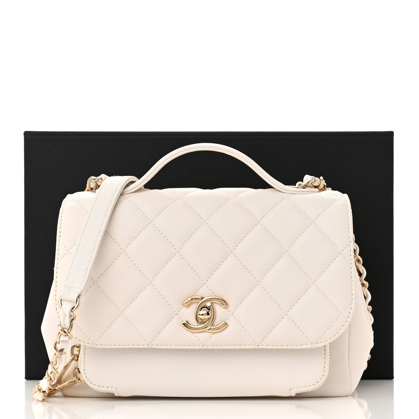 Caviar Quilted Medium Business Affinity Flap White