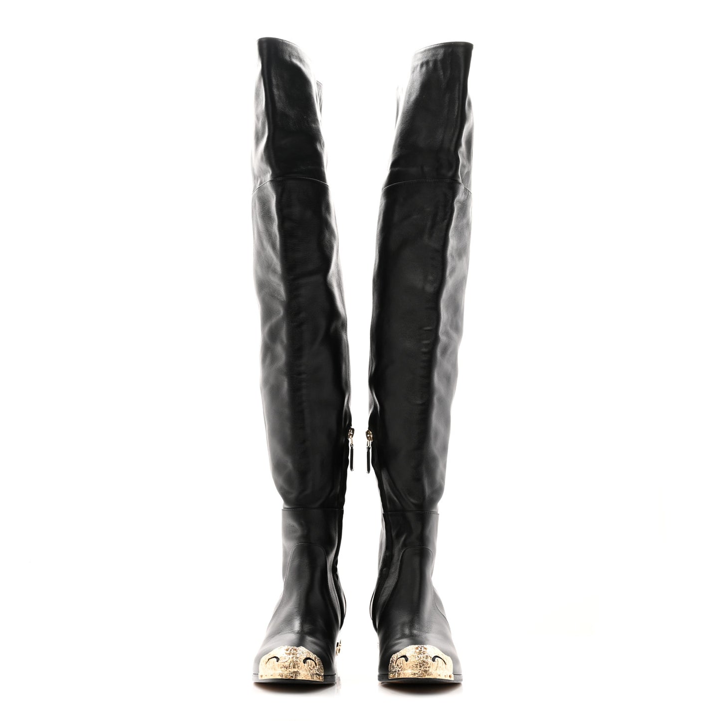Calfskin Paris Dallas Metal Cap Toe High Boots 37 Black